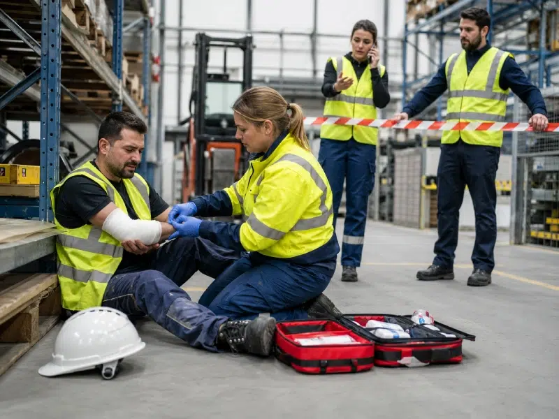 Intervention de premiers secours en entrepôt
